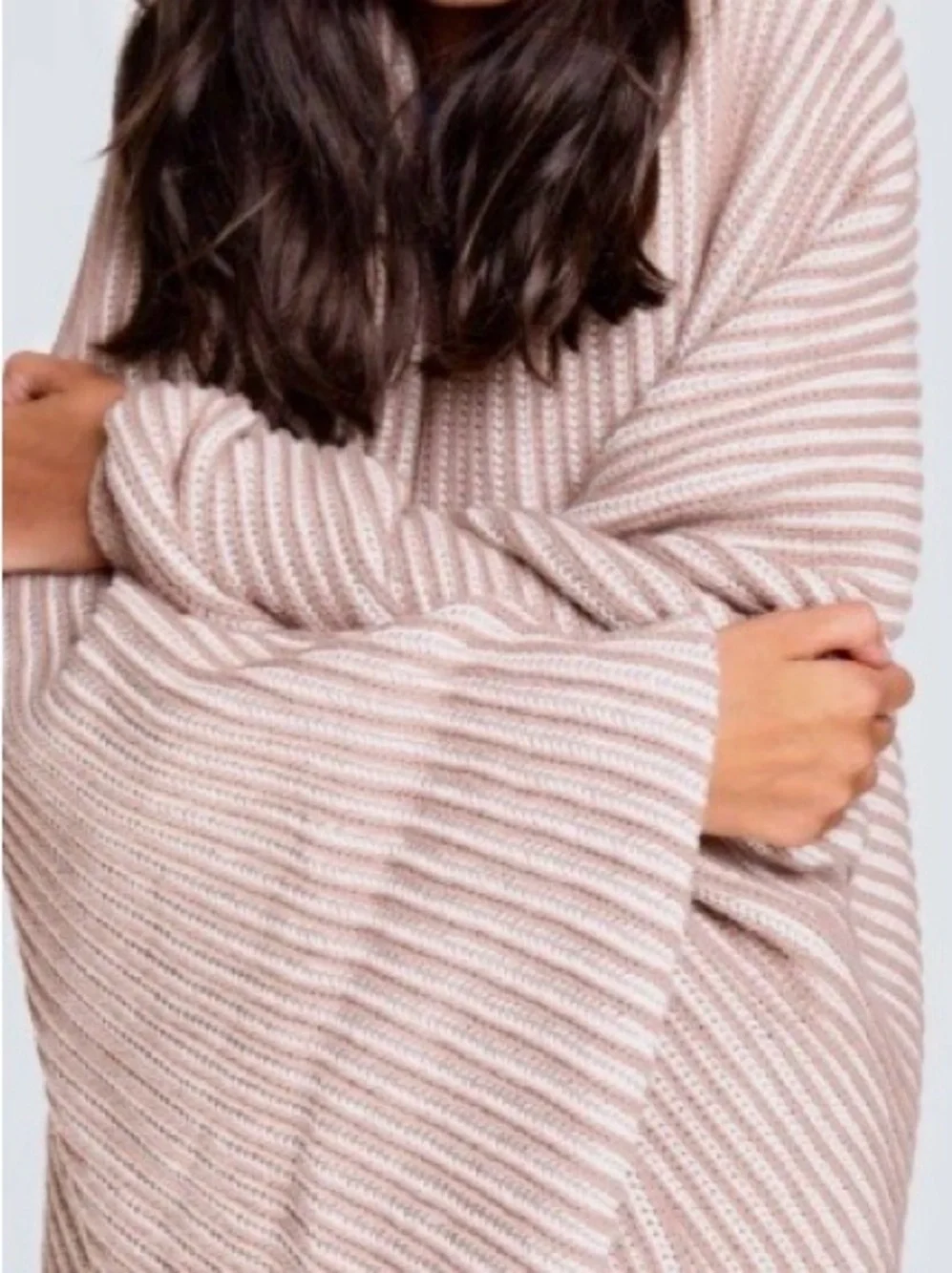 Soft Ribbed Throw Blanket in Soft Tan and Cream Cotton